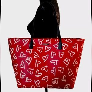NWT KATE SPADE Margareta Lipstick 💋❤ Hearts Tote Bag Red & White